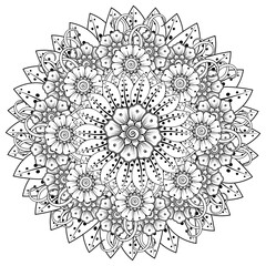 Mehndi flower for henna, mehndi, tattoo, decoration. decorative ornament in ethnic oriental style. doodle ornament. coloring book page.