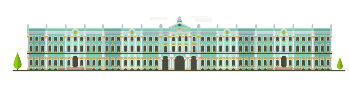 Cartoon symbols of Saint-Petersburg. Popular tourist architectural object: State Hermitage Museum, Russia