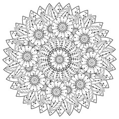 Mehndi flower for henna, mehndi, tattoo, decoration. decorative ornament in ethnic oriental style. doodle ornament. coloring book page.