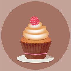 Delicious cupcake with raspberry on the top