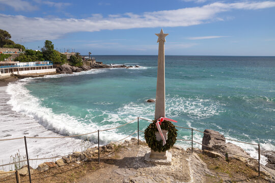 GENOA, ITALY, MAY 12, 2021 - View Of Reef Of The Thousand (Scoglio Dei Mille) In Genoa Quarto Dei Mille, Genoa, Italy.