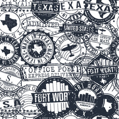 Fort Worth Texas Stamps Background. A City Stamp Vector Art. Set of Postal Passport Travel. Design Set Pattern.