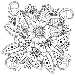 Mehndi flower for henna, mehndi, tattoo, decoration. decorative ornament in ethnic oriental style. doodle ornament. coloring book page.