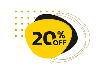 20 percent price off. Modern sale or discount label, icon, sticker with abstract geometric shapes. Promo banner design template. Vector illustration.