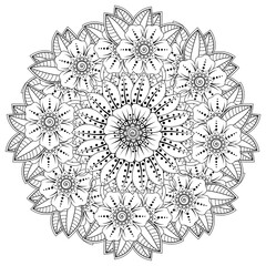 Mehndi flower for henna, mehndi, tattoo, decoration. decorative ornament in ethnic oriental style. doodle ornament. coloring book page.