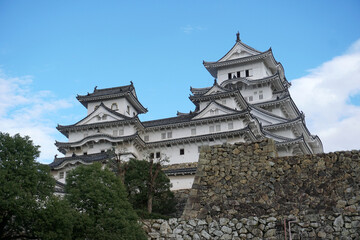 Fototapeta na wymiar Himeji Castle (Himeji-jo) in Kansai Area, One of the most famous and beautiful old castles in Japan, UNESCO World Heritage Sites in the country.