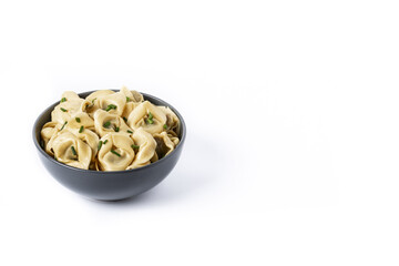 Pelmeni dumplings isolated on white background. Typical russian food	