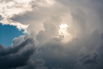 Fototapeta na wymiar huge storm cloud, tower cumulus and cumulonimbus cloud, develop over Alp mountains