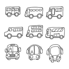 Bus Doodle vector icon set. Drawing sketch illustration hand drawn line eps10