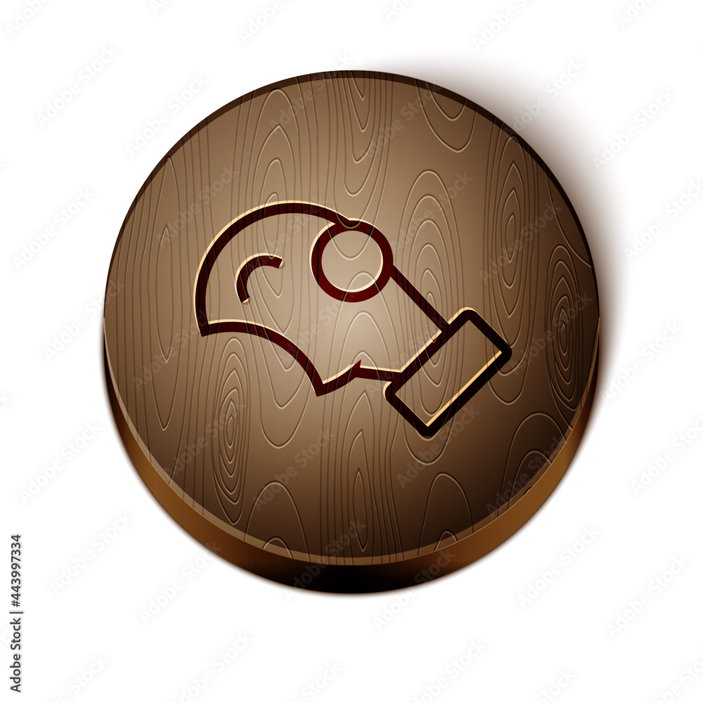 Wall mural Brown line Gas mask icon isolated on white background. Respirator sign. Wooden circle button. Vector