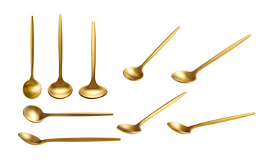 golden tea spoon on a white background