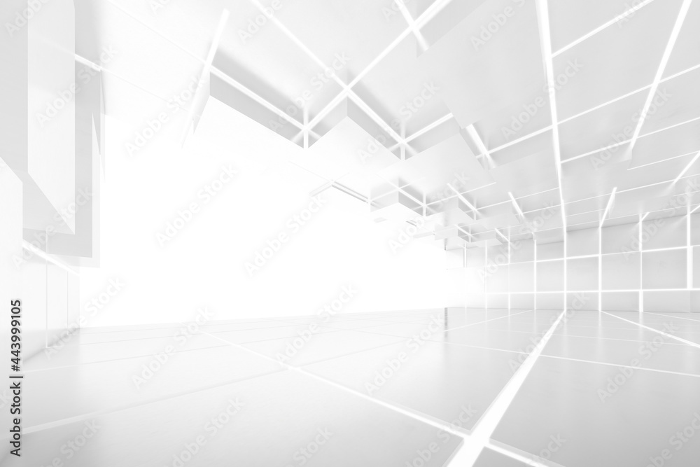 Aufkleber Abstract 3d rendering of empty futuristic tunnel room with light on the wall. Sci-fi concept.