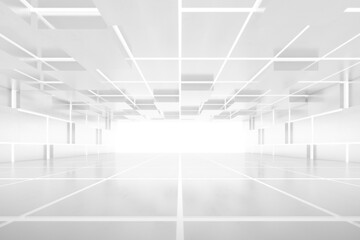 Abstract 3d rendering of empty futuristic tunnel room with light on the wall. Sci-fi concept.