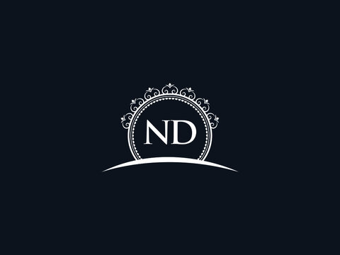 Luxury ND Letter, initial Black nd Logo Icon Vector For Hotel Heraldic Jewelry Fashion Royalty With Brand Identity and Print Template Image