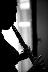 Musicien instrument de musique à vent - clarinette silhouette femme - école studio...