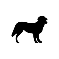 Vector silhouette of a dog on a white background.