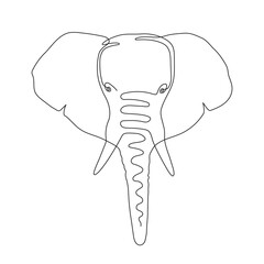 Hand drawn elephant icon, one line art, stylized continuous outline. Large mammal with with trunk and tusks, Animal head logo .Doodle, sketch style. Doodle, sketch style. Isolated. Vector illustration