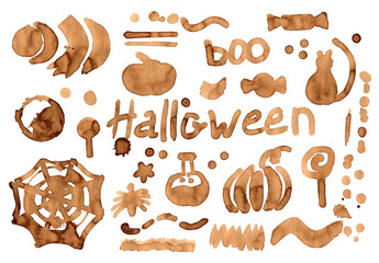 Halloween clipart symbols. Coffee or tea doodle spots. 