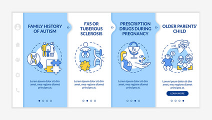 ASD development onboarding vector template. Responsive mobile website with icons. Web page walkthrough 4 step screens. Prescription drugs during pregnancy color concept with linear illustrations