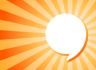 Shining hint. White comma speech bubble on sunlight shining orange background.