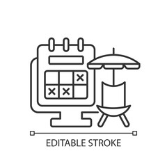 Tracking vacation time linear icon. Schedule for leave dates for employee from work. Thin line customizable illustration. Contour symbol. Vector isolated outline drawing. Editable stroke