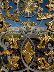 Fototapeta na wymiar Golden lattice of the royal palace gates 