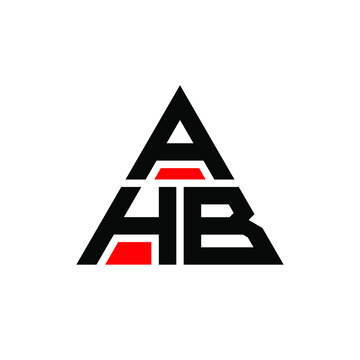 AHB triangle letter logo design with triangle shape. AHB triangle logo design monogram. AHB triangle vector logo template with red color. AHB triangular logo Simple, Elegant, and Luxurious Logo. AHB 