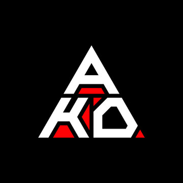 AKO triangle letter logo design with triangle shape. AKO triangle logo design monogram. AKO triangle vector logo template with red color. AKO triangular logo Simple, Elegant, and Luxurious Logo. AKO 