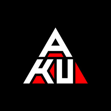 AKU triangle letter logo design with triangle shape. AKU triangle logo design monogram. AKU triangle vector logo template with red color. AKU triangular logo Simple, Elegant, and Luxurious Logo. AKU