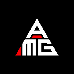 AMG triangle letter logo design with triangle shape. AMG triangle logo design monogram. AMG triangle vector logo template with red color. AMG triangular logo Simple, Elegant, and Luxurious Logo. AMG 