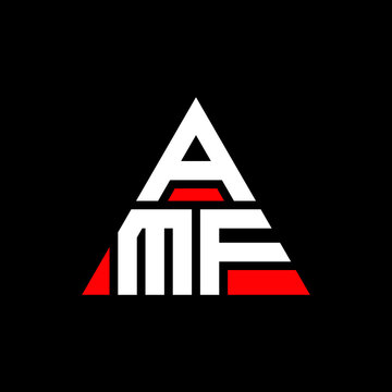 AMF triangle letter logo design with triangle shape. AMF triangle logo design monogram. AMF triangle vector logo template with red color. AMF triangular logo Simple, Elegant, and Luxurious Logo. AMF 