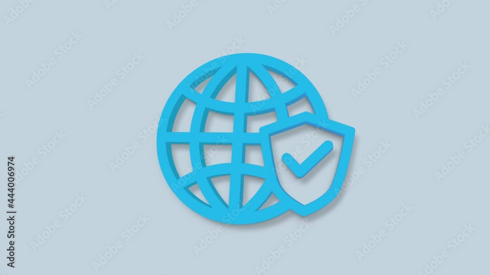 Poster earth globe 3d icon isolated on blue background. shield with checkmark. 4k
