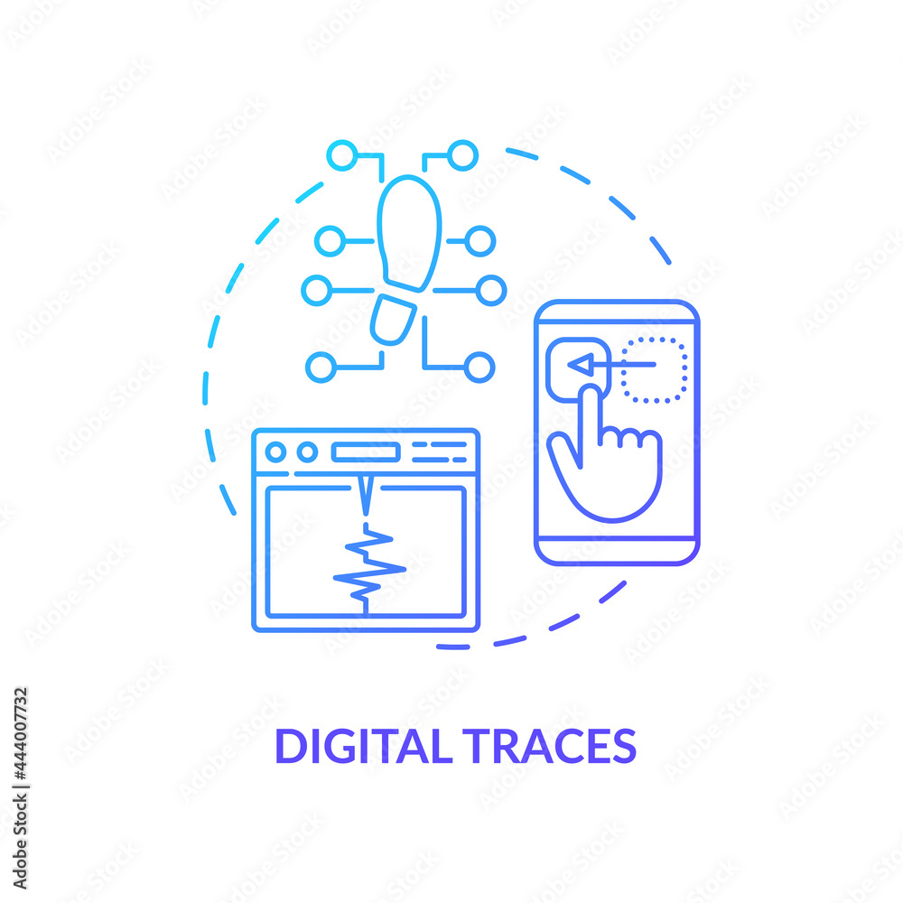 Fototapete Digital traces concept icon. Digital computer characteristics. Technologies problems diagnosing strategies abstract idea thin line illustration. Vector isolated outline color drawing