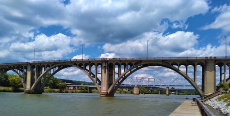 Fototapeta na wymiar Etowah Memorial Bridge, Coosa River, Gadsden, AL