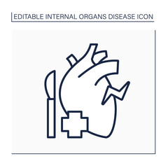 Surgery line icon. Heart surgery. Special diagnosis and treatment. Heart attack prevention. Healthcare. Internal organs disease concept.Isolated vector illustration.Editable stroke