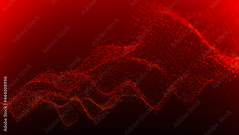 Poster abstract digital background. futuristic wave of dots and weave lines. digital technology. 3d renderi