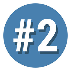 Number 2 two symbol sign in circle, 2nd second count hashtag icon. Simple flat design vector illustration.