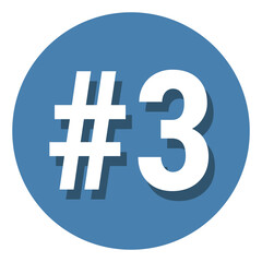 Number 3 three symbol sign in circle, 3rd third count hashtag icon. Simple flat design vector illustration.