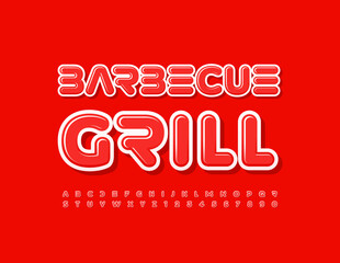 Vector sign Barbecue Grill for Menu, Restaurant, Cafe. Red creative Font. Abstract style Alphabet Letters and Numbers set
