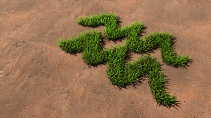 Concept conceptual green summer lawn grass symbol shape on brown soil or earth background, sign of aquarius zodiac sign. 3d illustration symbol for esoteric,  the power of prediction of astrology