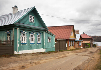 Fototapeta na wymiar Old street at historical district of Plyos. Ivanovo oblast. Russia