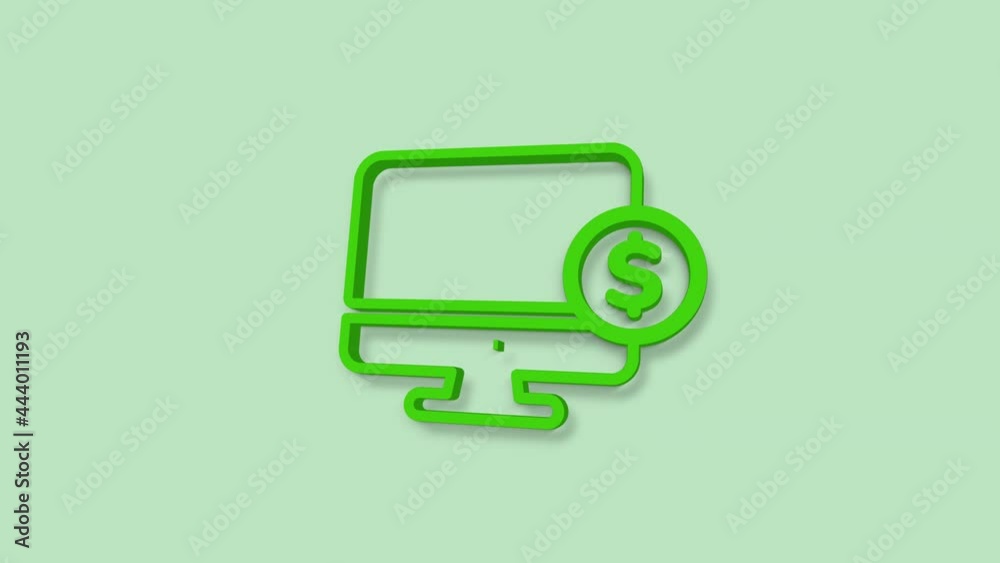 Poster Computer monitor with dollar 3d icon isolated on green background. Internet financial security concept, online finance protection.