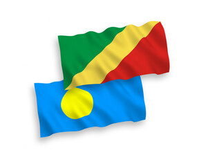 Flags of Republic of the Congo and Palau on a white background