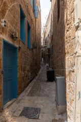 Fototapeta na wymiar Old quiet streets in the old city of Acre in northern Israel