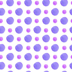 Watercolor seamless polka dot pattern on white isolated background.  Abstract and textural print on white isolated hand drawn background. Designs for textiles, wrapping paper, fabric, packaging.