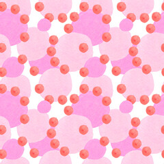 Watercolor seamless polka dot pattern on white isolated background.  Abstract and textural print on white isolated hand drawn background. Designs for textiles, wrapping paper, fabric, packaging.