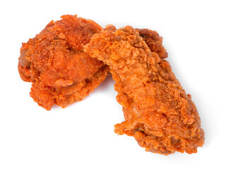 Heap of fried spicy chicken isolated on white background