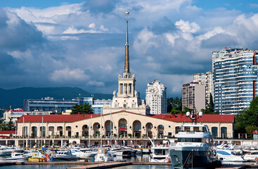 Sochi, Russia - June 1 , 2021: Marine station Port of Sochi, Krasnodar Krai, Russia .Seaport in...