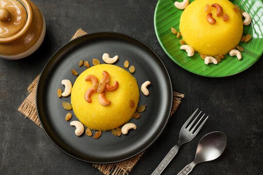 Rava kesari , Kesari bath , sheera or suji halwa  Indian sweet  food.mithai for Diwali ,pongal, dussehra ugadi Karnataka, Tamil Nadu , south Indian , North Indian, Sri Lanka Semolina pudding dessert