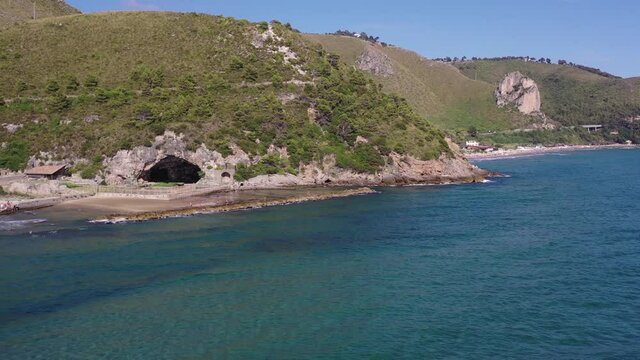 Riviera di Ulisse, Sperlonga, the Grotta di Tiberio and its beach.
Aerial shot with drone of the coast of Sperlonga,